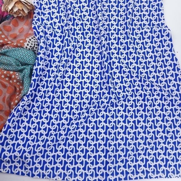 Jude Connally Blue and White Patterned Dress Sz L - Picture 7 of 16